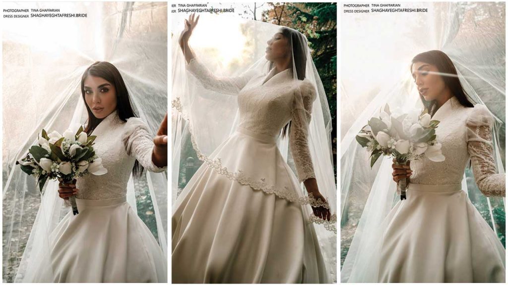 مدل لباس عروس آستین دار پرنسسی